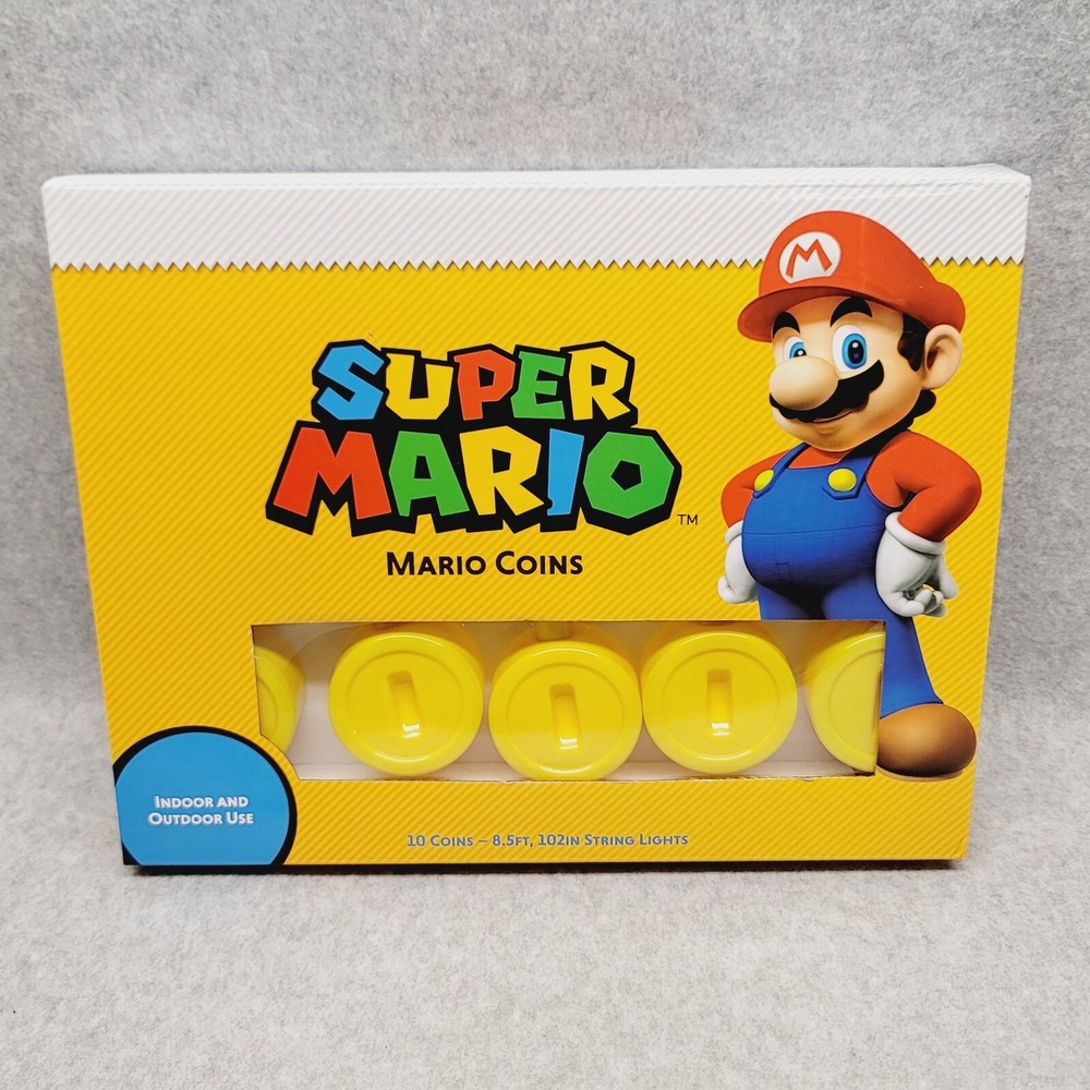 Super Mario Bros‎ 10 Gold Coin String Lights Indoor Outdoor Party Decor 8.5 Feet